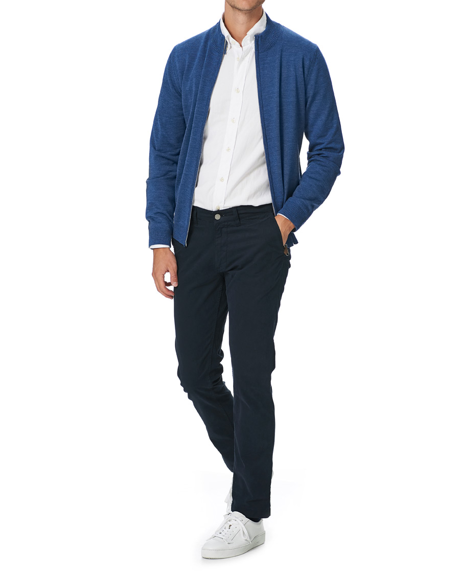 Heren | Truien | Stenströms | Merino Full Zip Light Blue