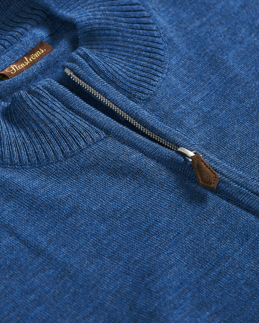 Heren | Truien | Stenströms | Merino Full Zip Light Blue