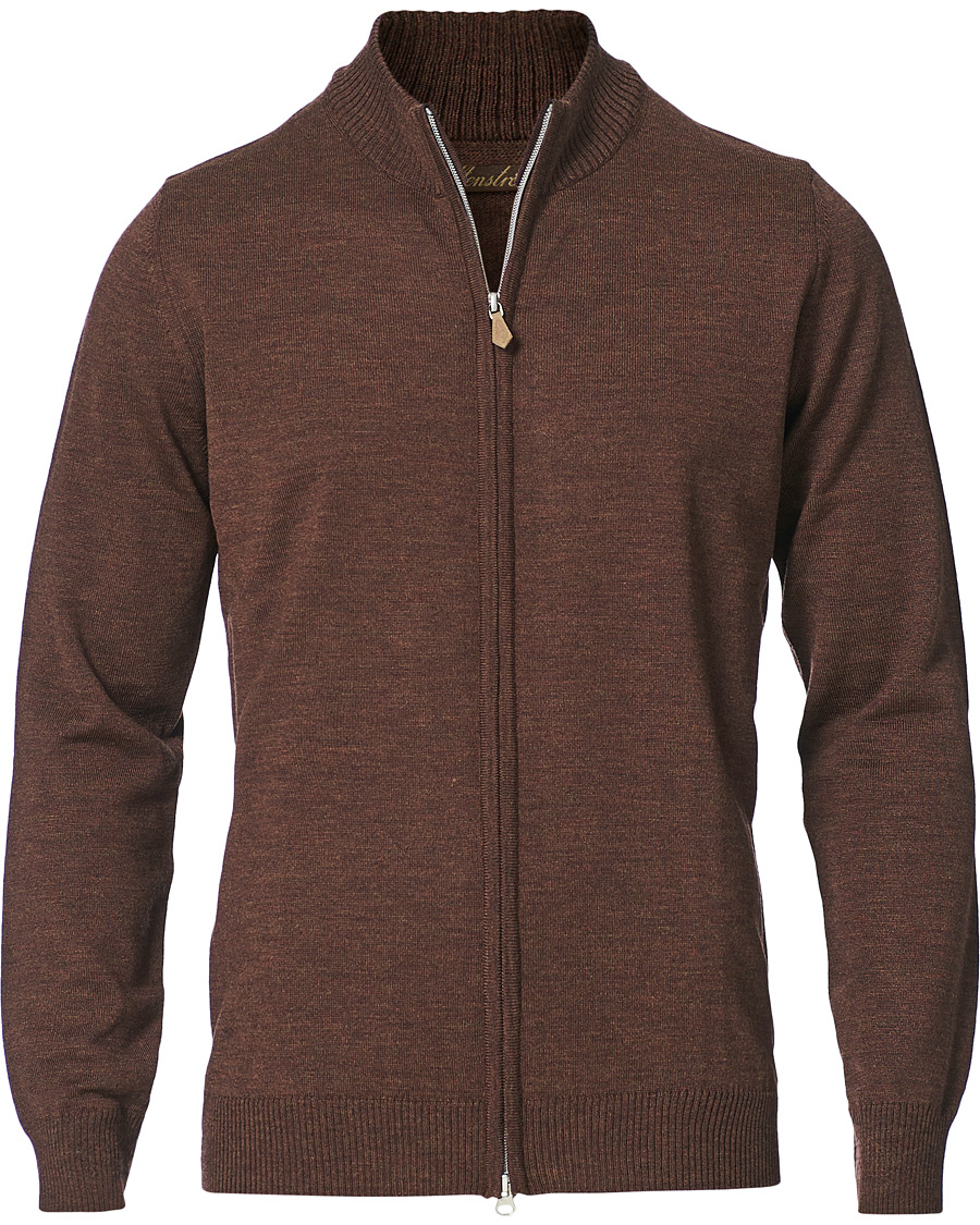 Heren | Truien | Stenströms | Merino Full Zip Brown