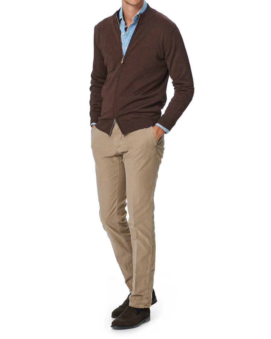 Heren | Truien | Stenströms | Merino Full Zip Brown