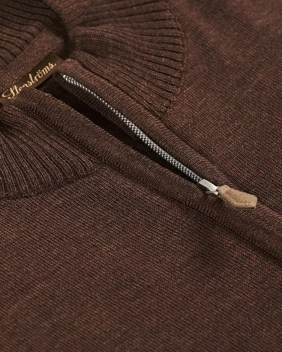 Heren | Truien | Stenströms | Merino Full Zip Brown