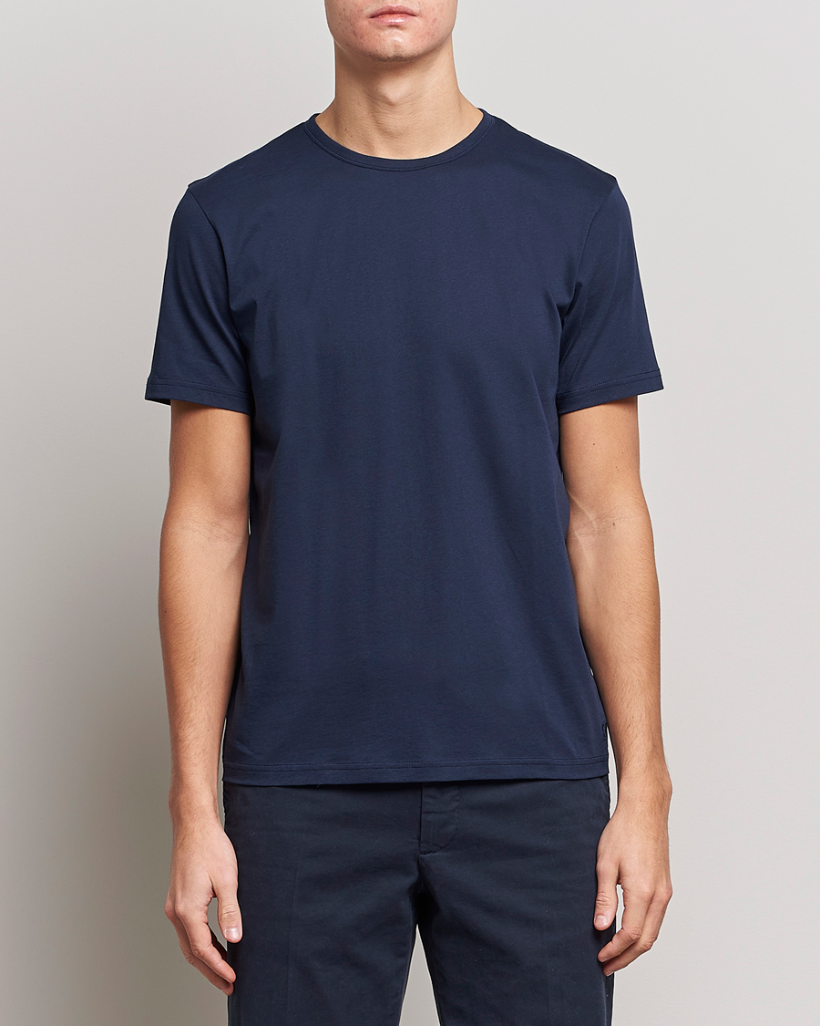 Heren | T-shirts met korte mouwen | Stenströms | Solid Cotton T-Shirt Navy