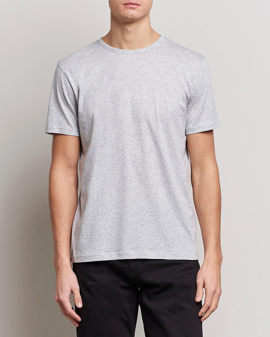 Heren | T-shirts | Stenströms | Solid Cotton T-Shirt Grey Melange