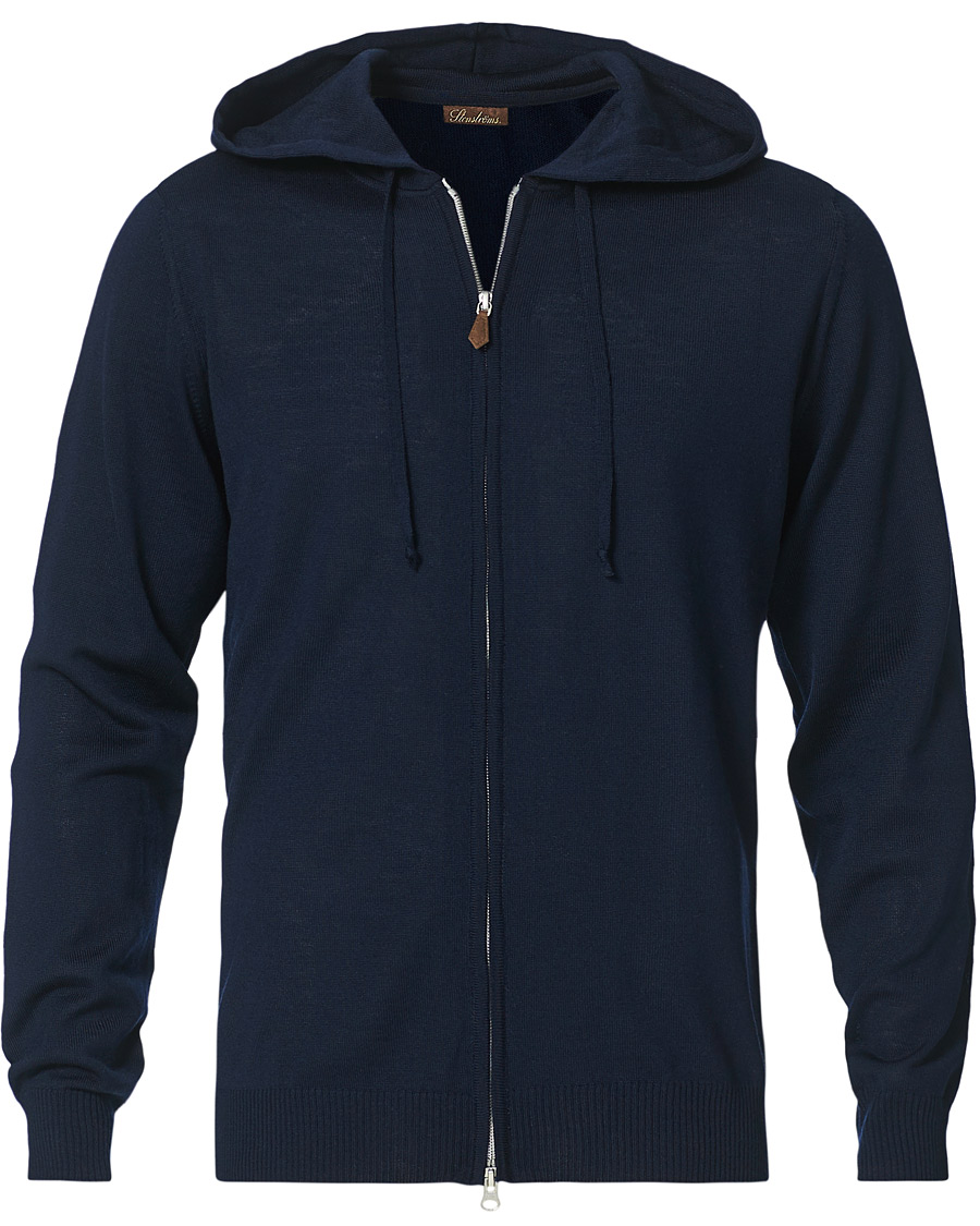 Heren | Truien | Stenströms | Merino Full Zip Hoodie Navy