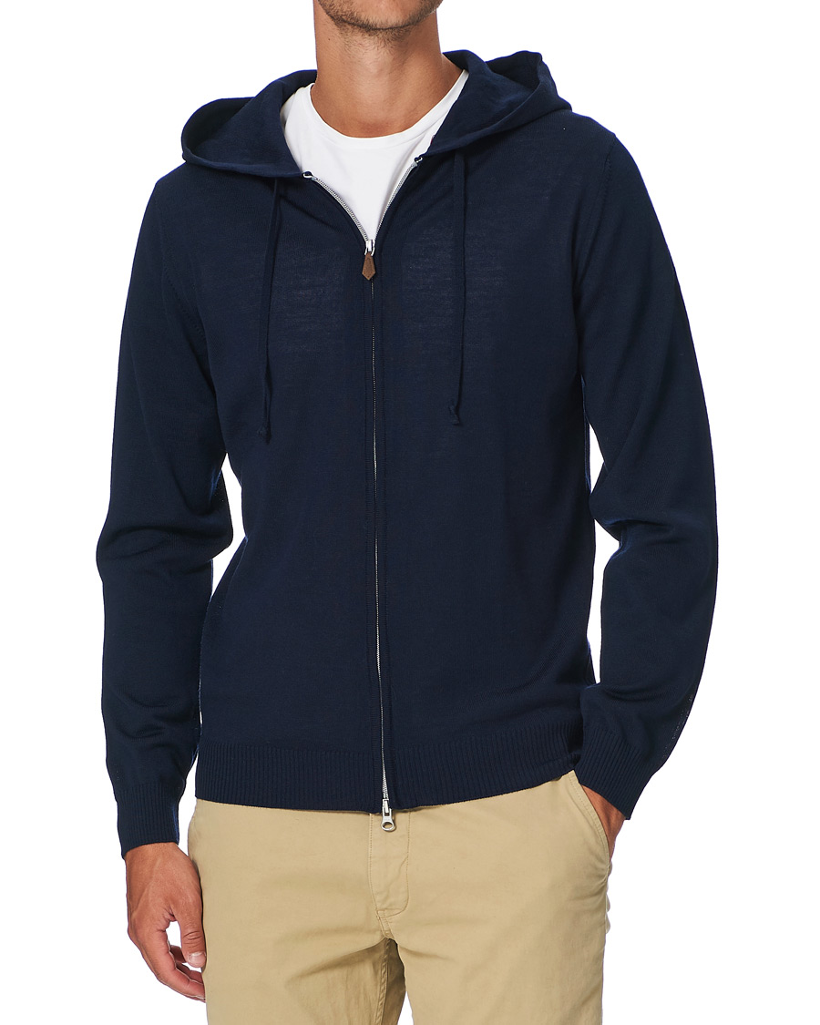Heren | Truien | Stenströms | Merino Full Zip Hoodie Navy