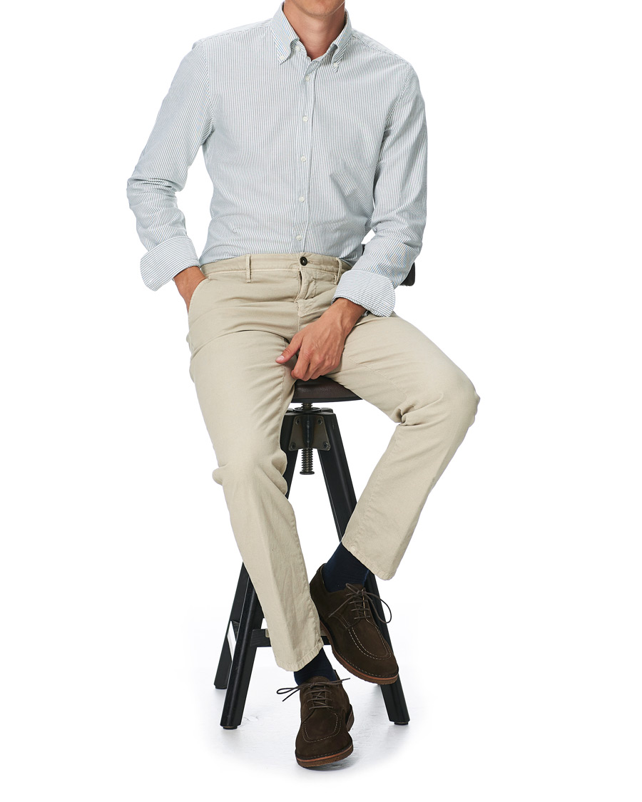 Heren | Overhemden | Stenströms | Slimline Washed Striped Oxford Shirt Green