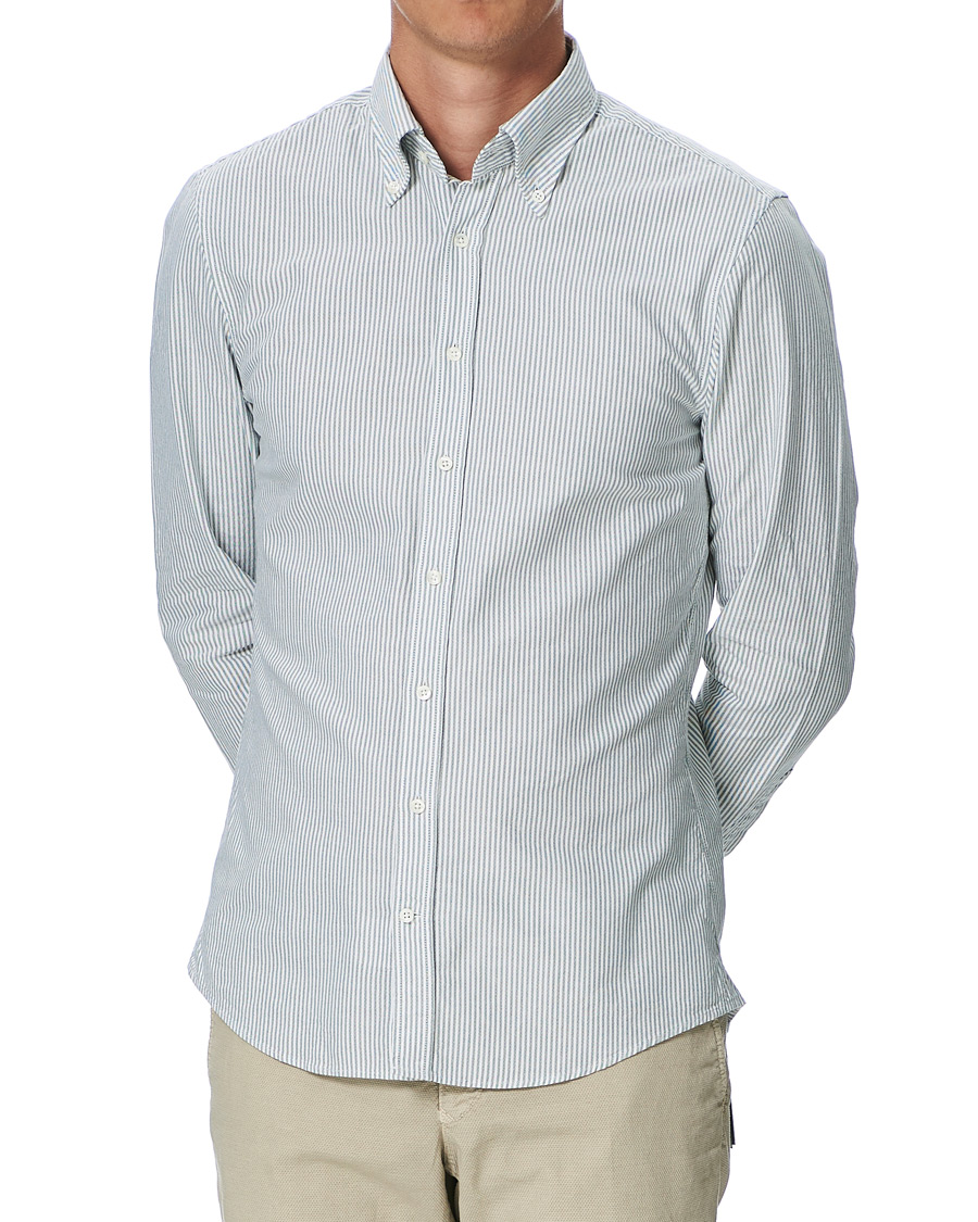 Heren | Overhemden | Stenströms | Slimline Washed Striped Oxford Shirt Green