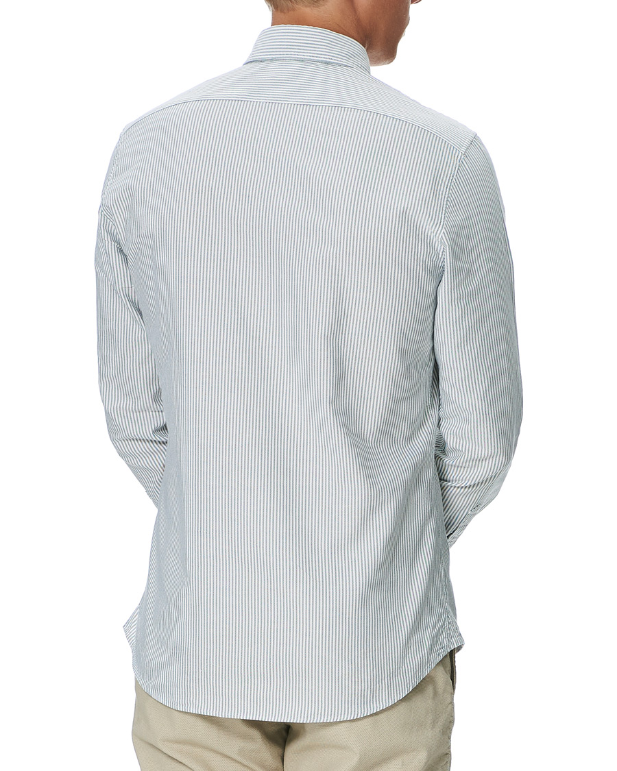 Heren | Overhemden | Stenströms | Slimline Washed Striped Oxford Shirt Green