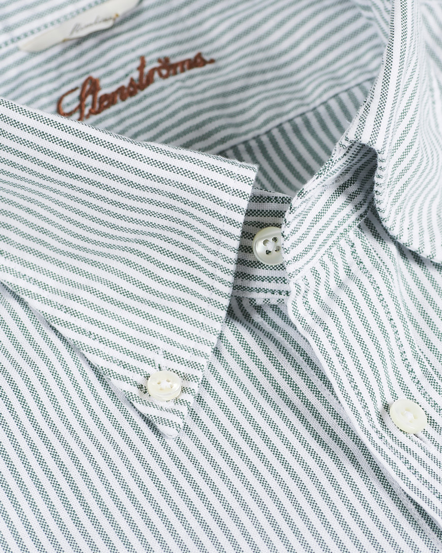 Heren | Overhemden | Stenströms | Slimline Washed Striped Oxford Shirt Green