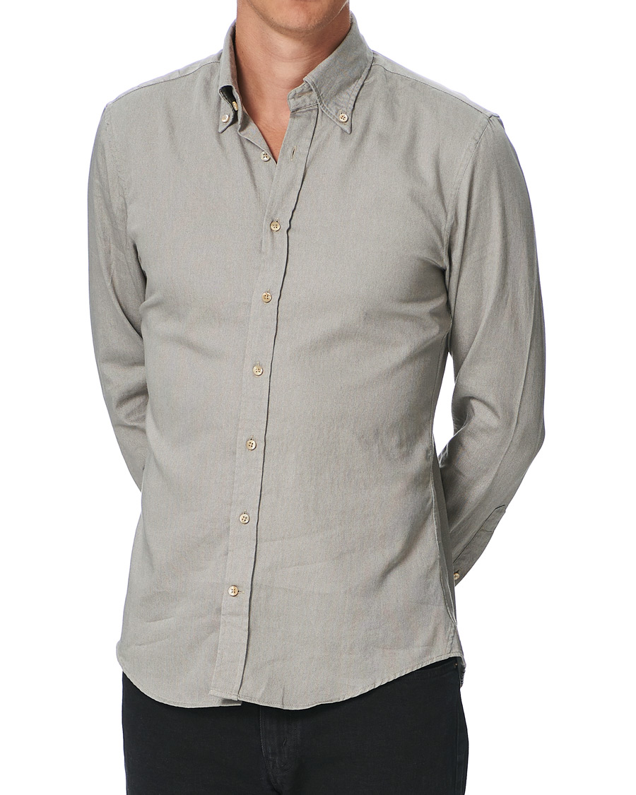 Heren | Overhemden | Stenströms | Slimline Washed Button Down Oxford Shirt Grey