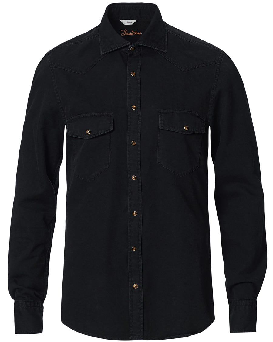 Heren | Overhemden | Stenströms | Slimline Washed Denim Shirt Black