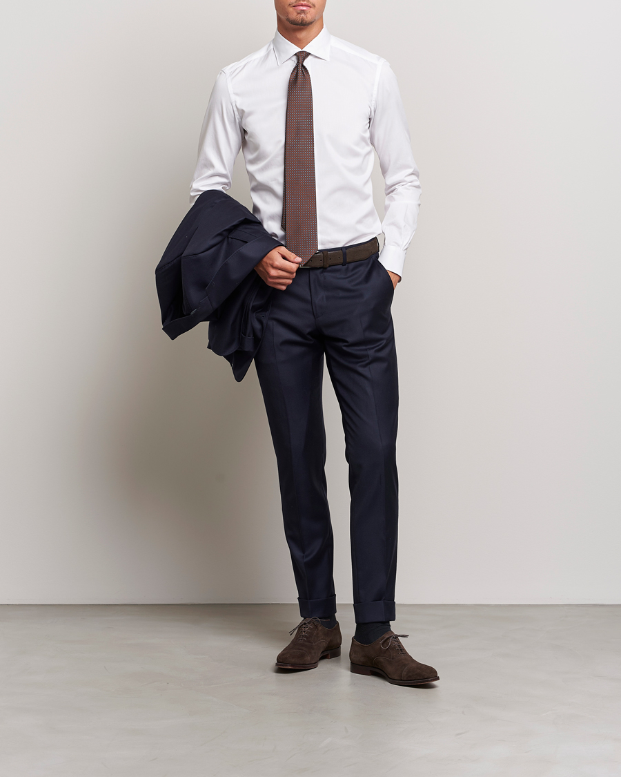 Heren | Overhemden | Mazzarelli | Soft Cotton Cut Away Shirt White