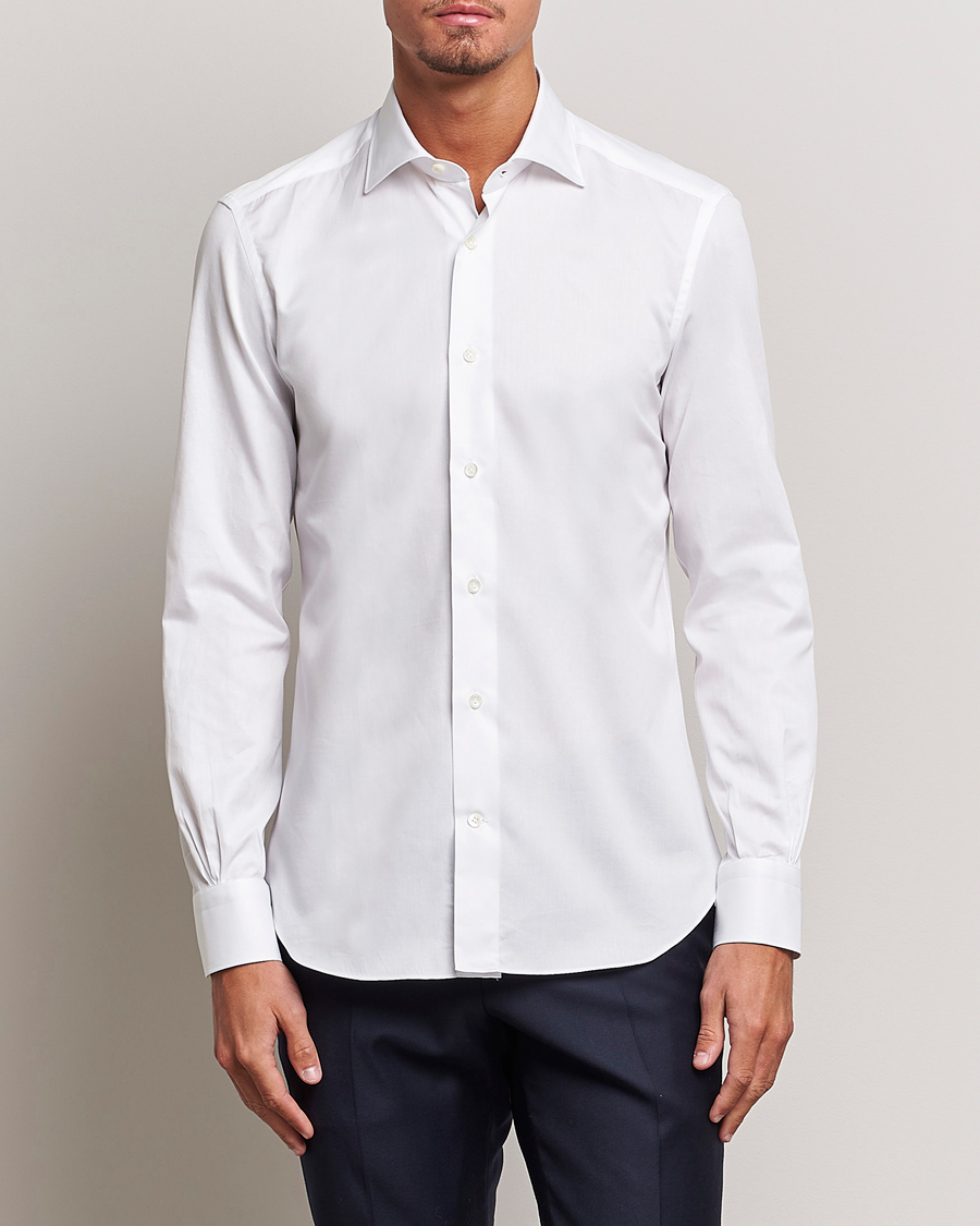 Heren | Casual overhemden | Mazzarelli | Soft Cotton Cut Away Shirt White