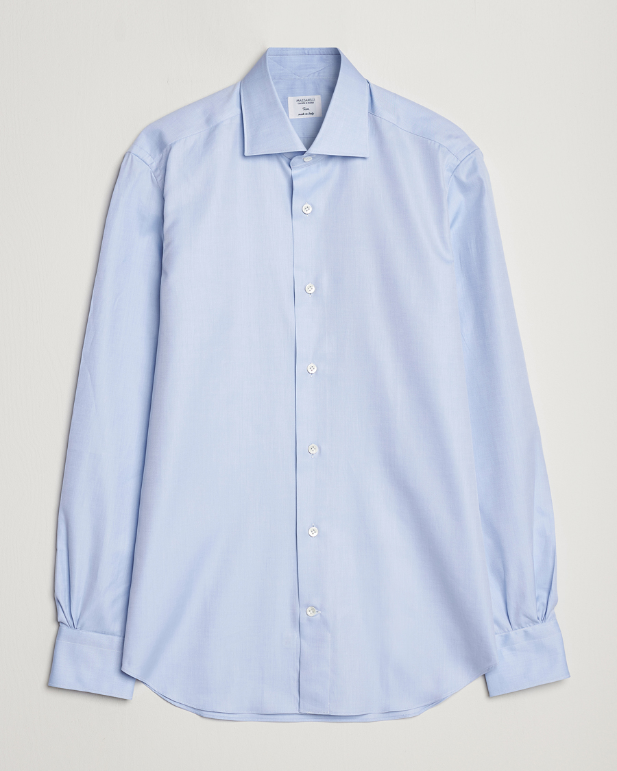 Heren | Mazzarelli | Mazzarelli | Soft Cotton Cut Away Shirt Light Blue