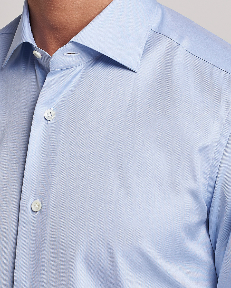 Heren | Overhemden | Mazzarelli | Soft Cotton Cut Away Shirt Light Blue