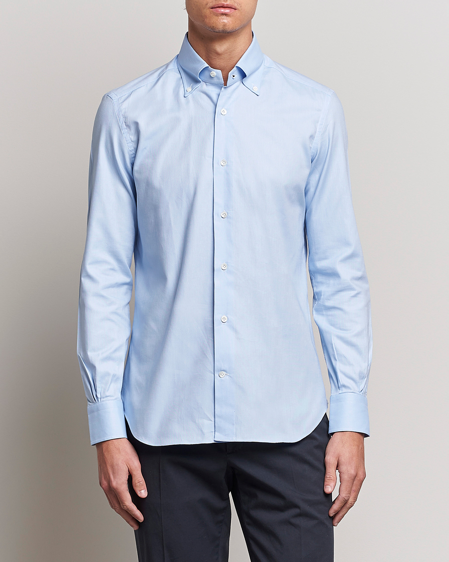 Heren | Kleding | Mazzarelli | Soft Oxford Button Down Shirt Light Blue