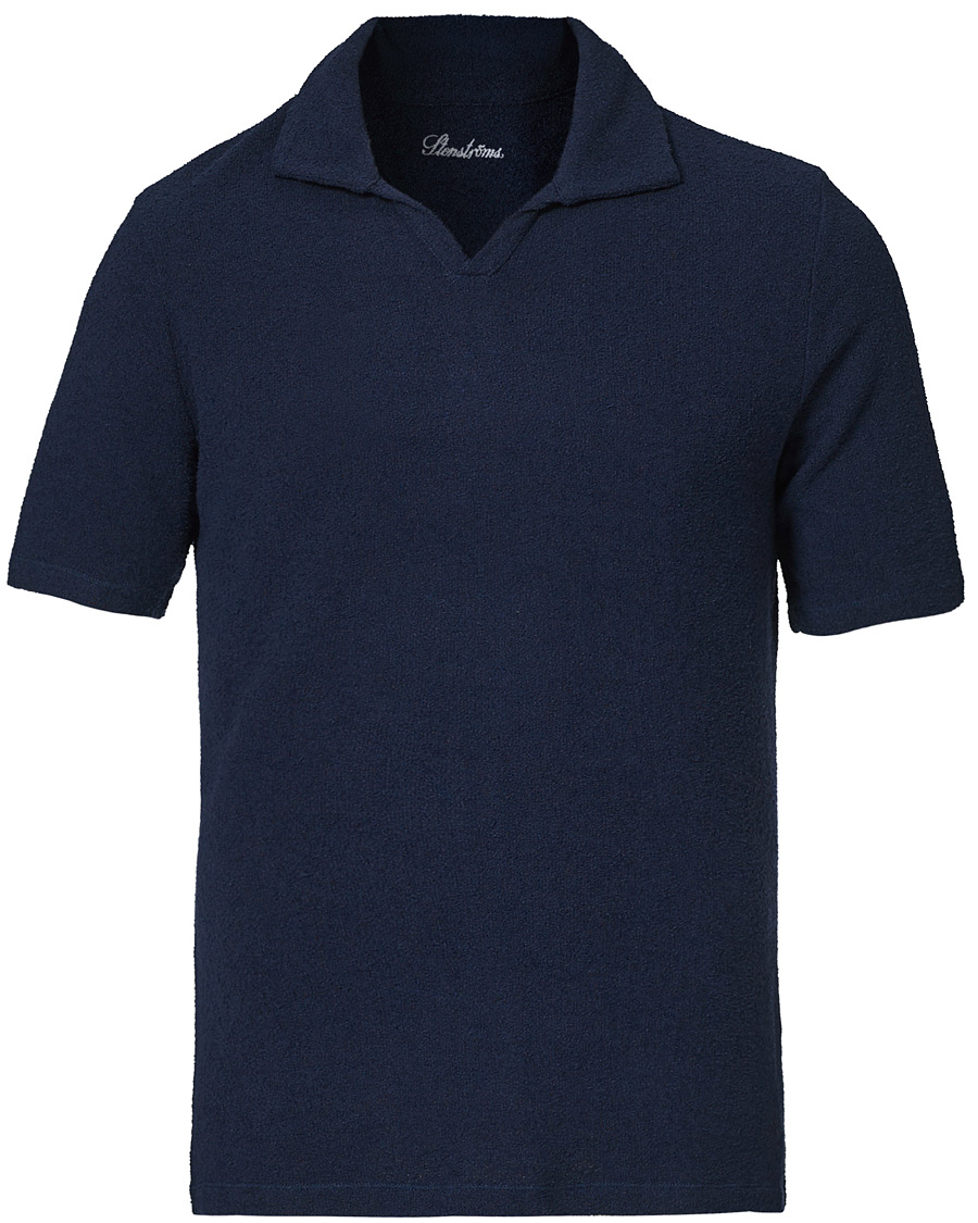 Heren | Polo's | Stenströms | Bouclé Polo Shirt Navy