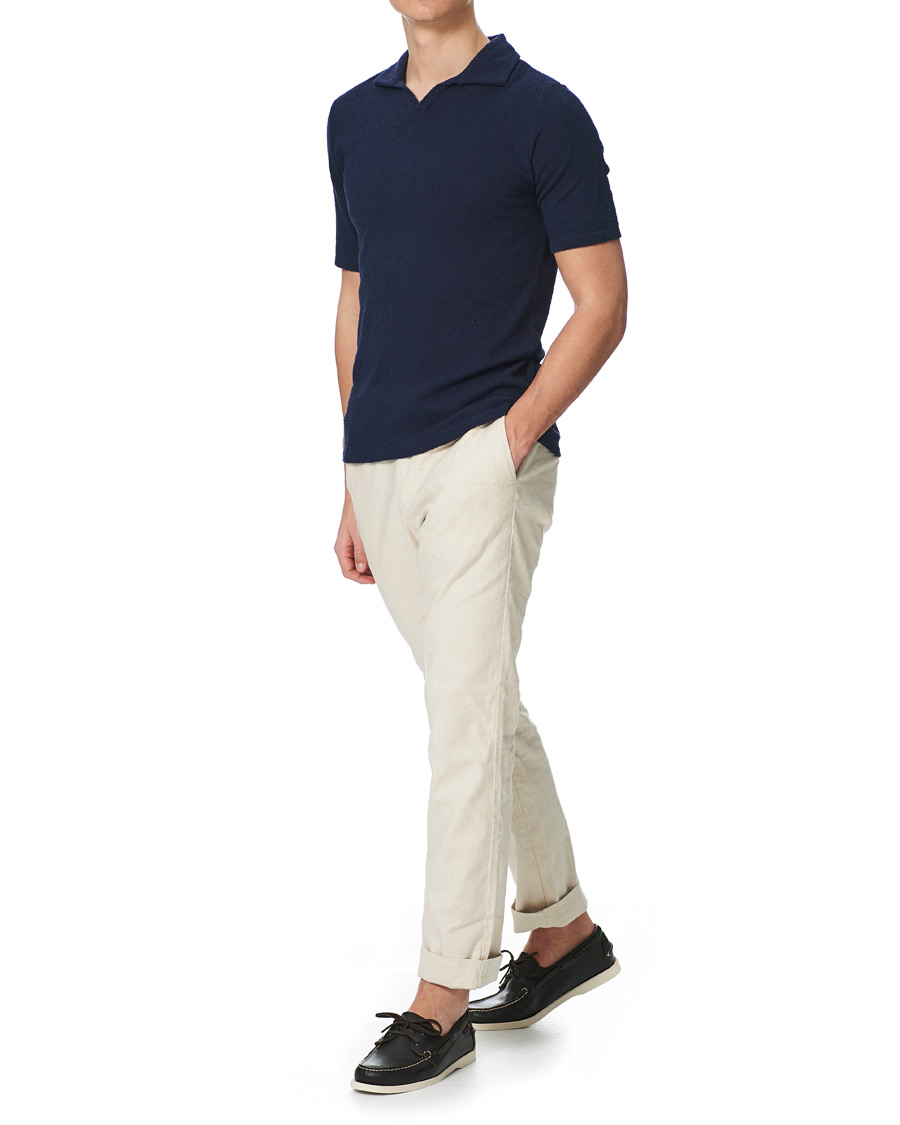 Heren | Polo's | Stenströms | Bouclé Polo Shirt Navy