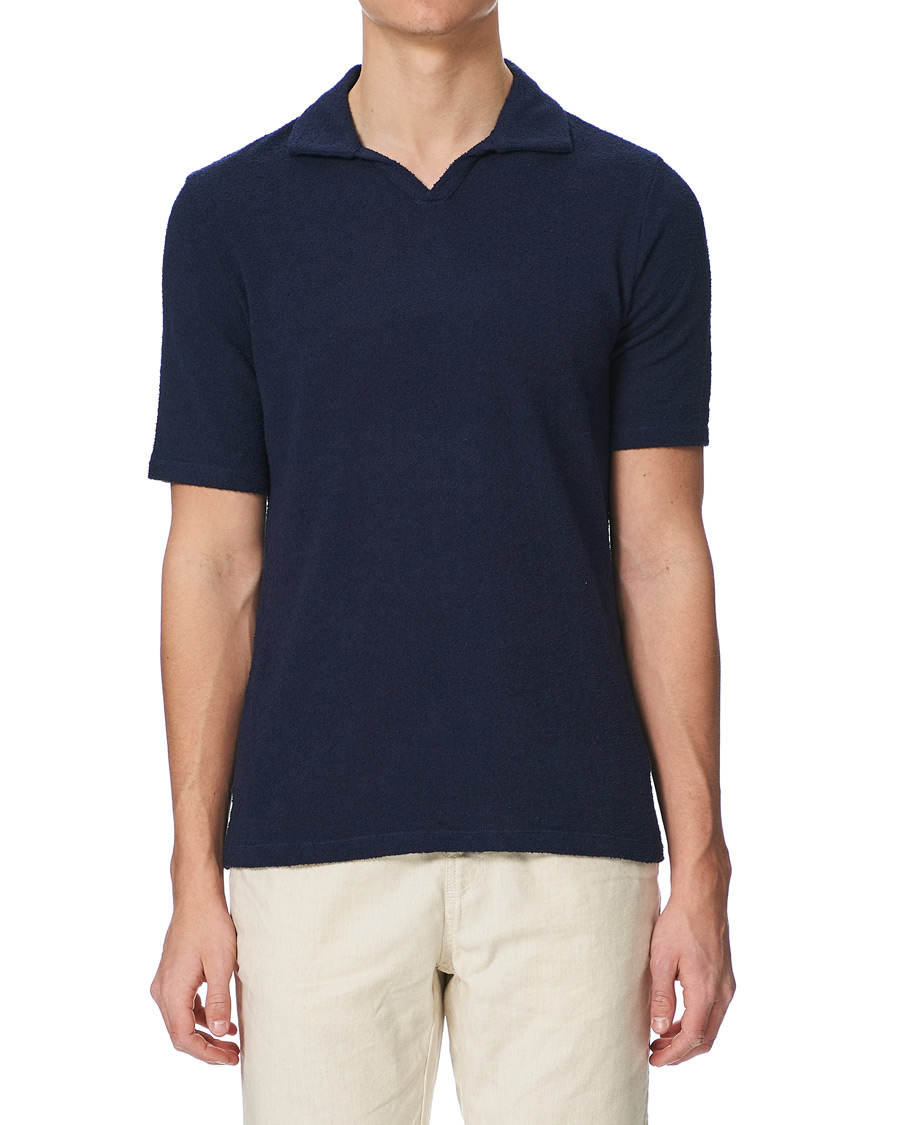 Heren | Polo's | Stenströms | Bouclé Polo Shirt Navy