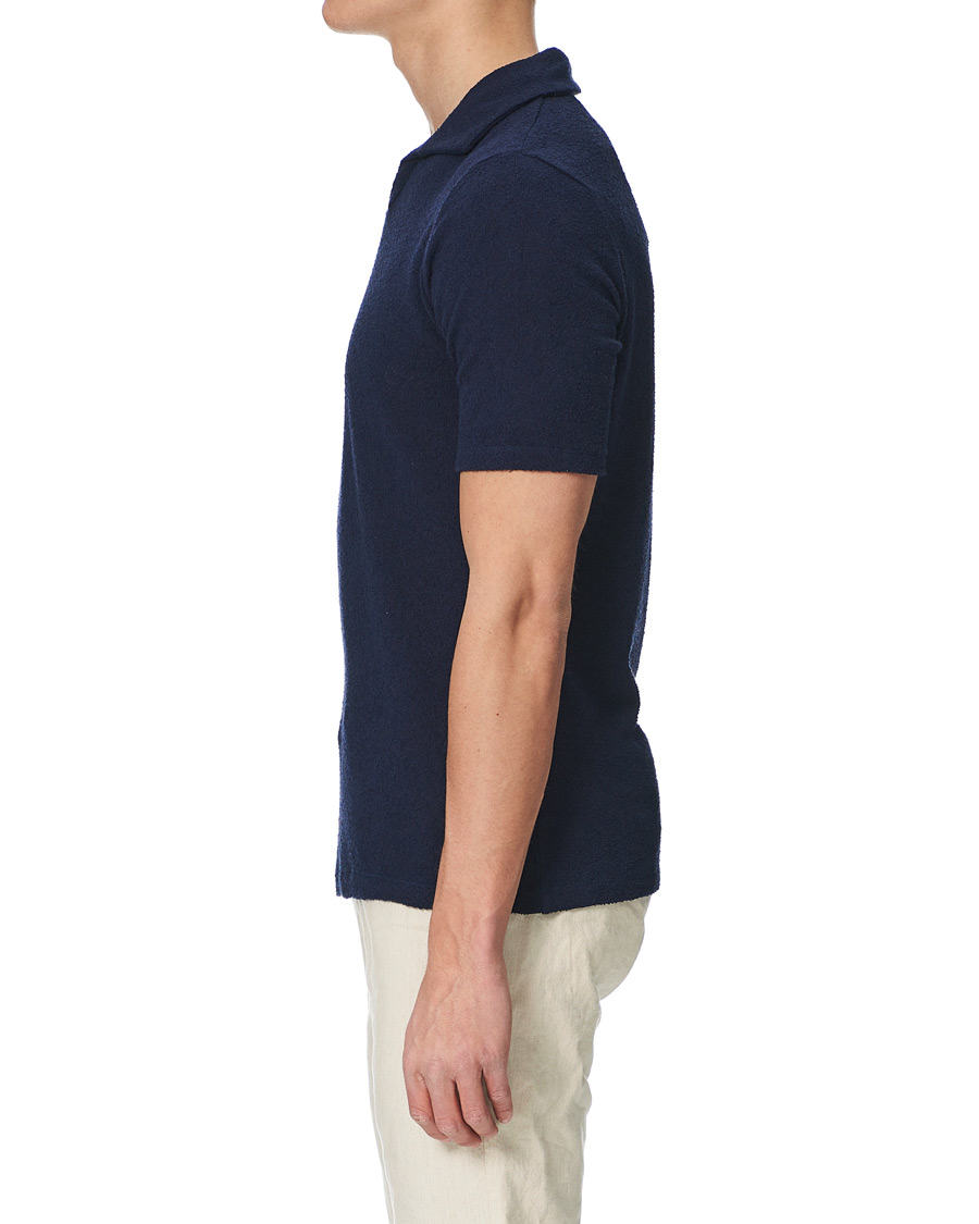 Heren | Polo's | Stenströms | Bouclé Polo Shirt Navy
