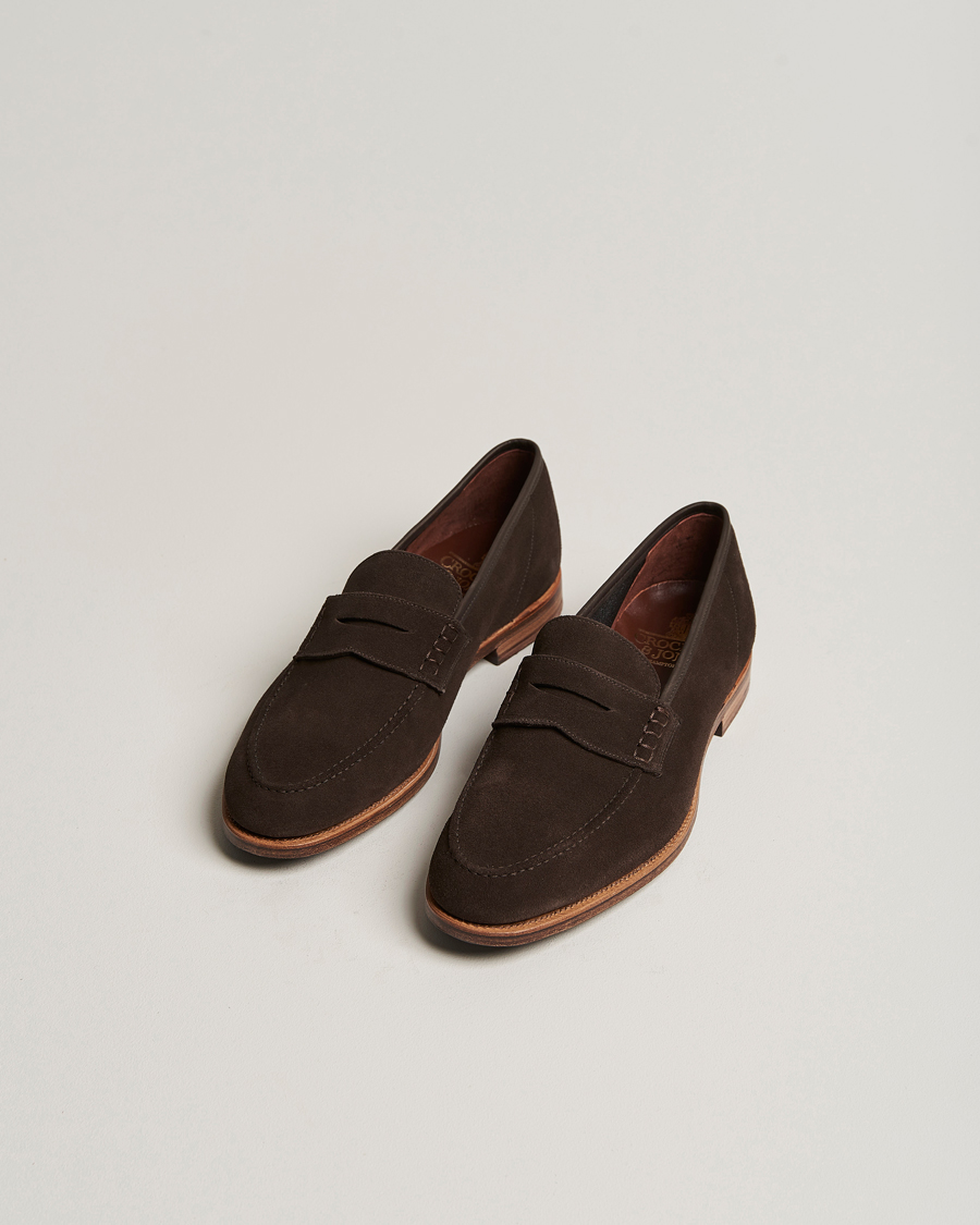 Heren | Suède schoenen | Crockett & Jones | Seaton Unlined Penny Loafer Dark Oak Suede