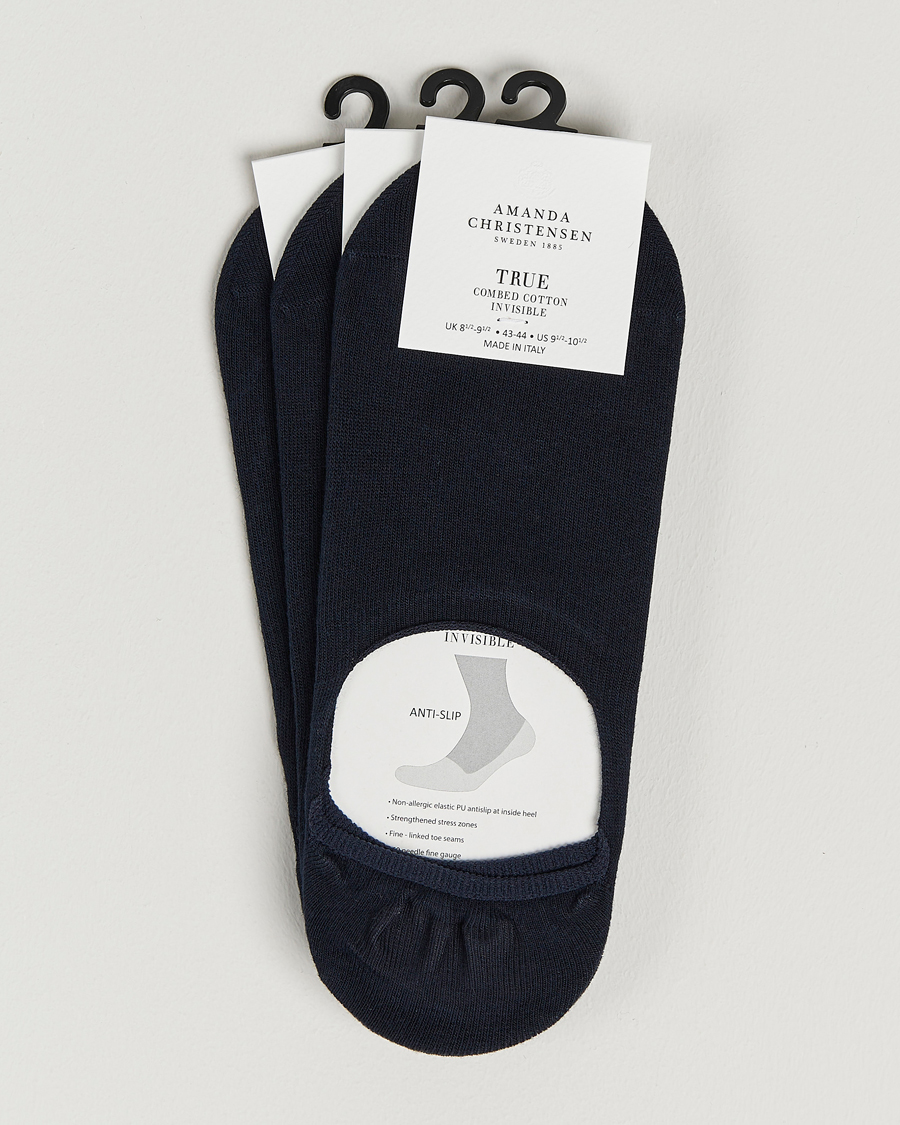 Heren | Ondergoed | Amanda Christensen | 3-Pack True Cotton Invisible Socks Dark Navy
