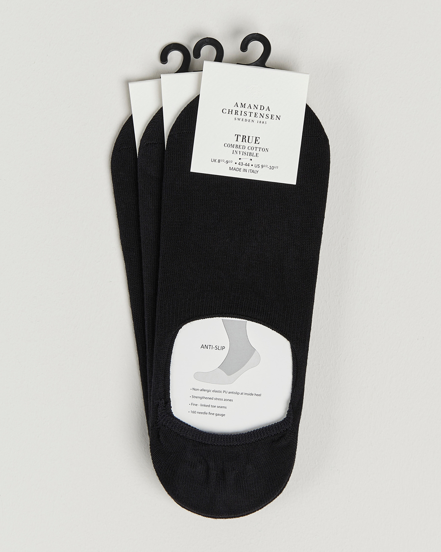 Heren | Ondergoed | Amanda Christensen | 3-Pack True Cotton Invisible Socks Black