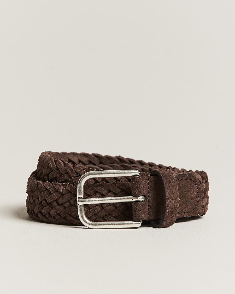 Heren | Riemen | Anderson's | Woven Suede Belt 3 cm Dark Brown