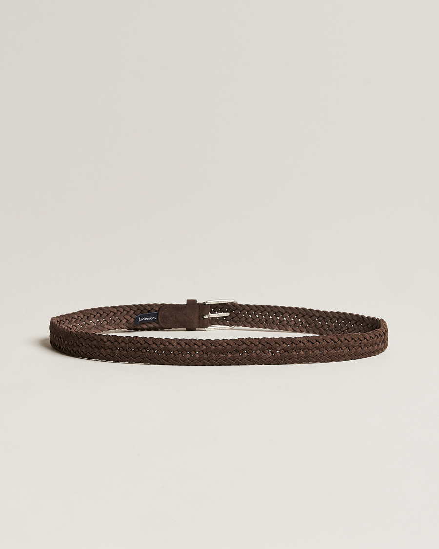 Heren | Riemen | Anderson's | Woven Suede Belt 3 cm Dark Brown
