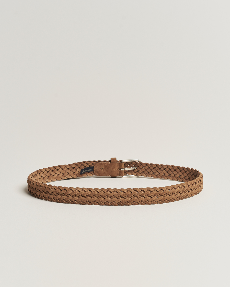 Heren | Riemen | Anderson's | Woven Suede Belt 3 cm Light Brown