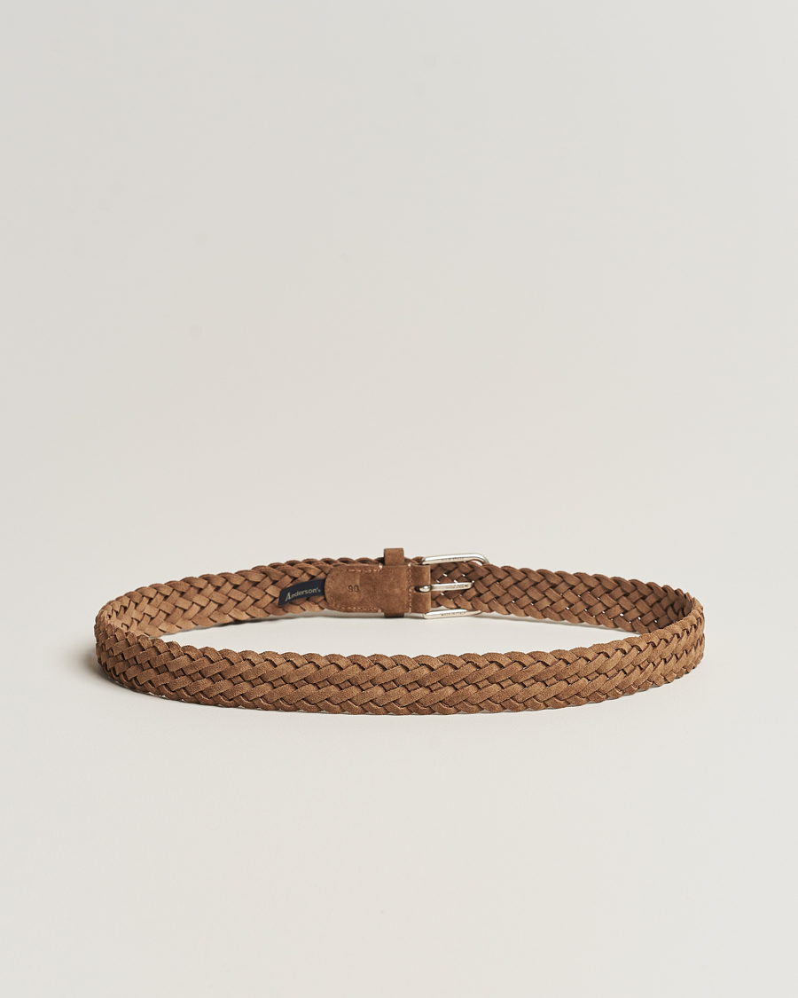 Heren | Italian Department | Anderson's | Woven Suede Belt 3 cm Light Brown