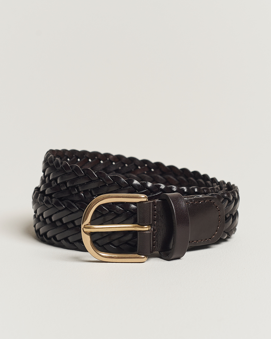 Heren | Riemen | Anderson's | Woven Leather Belt 3 cm Dark Brown