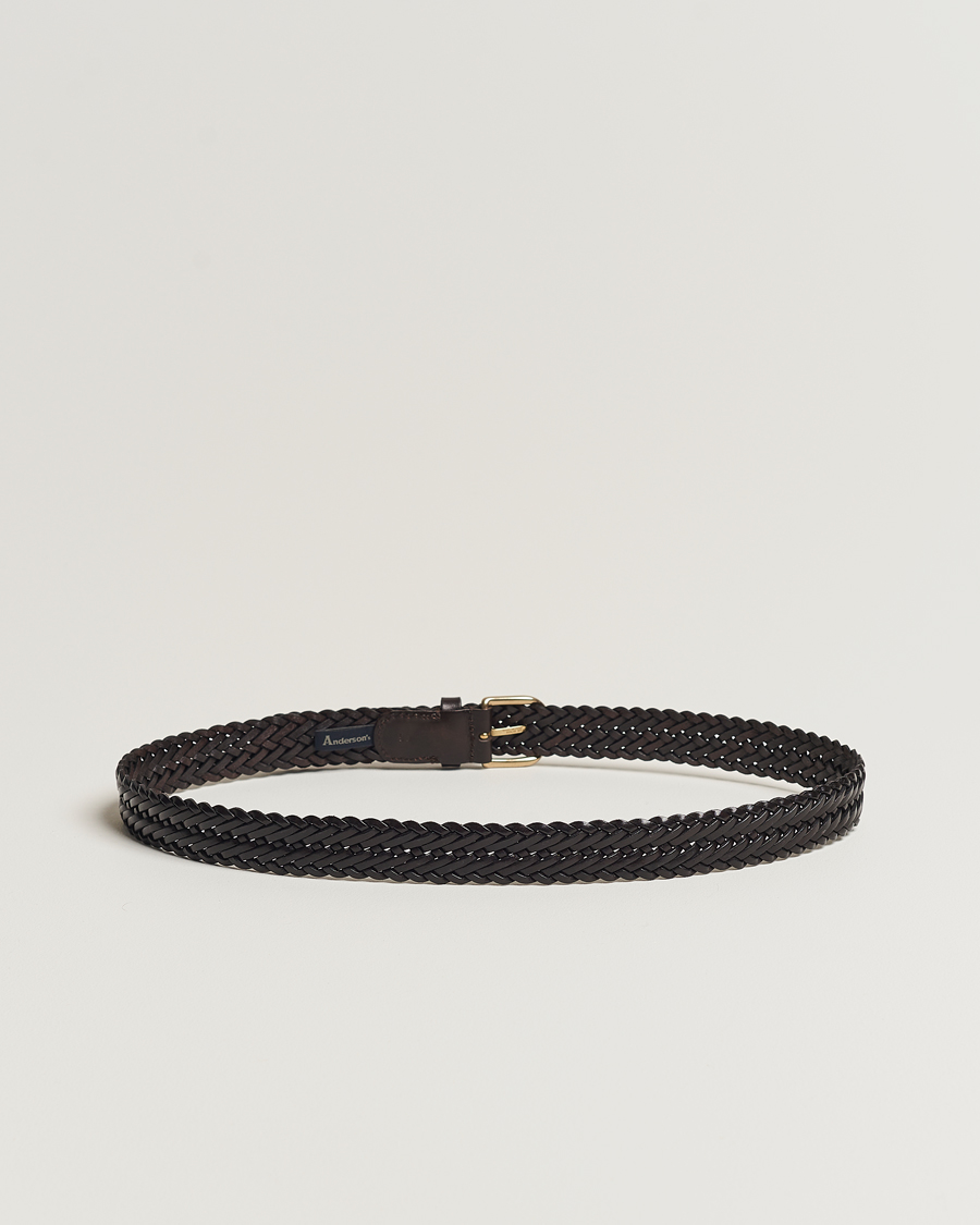 Heren | Riemen | Anderson's | Woven Leather Belt 3 cm Dark Brown