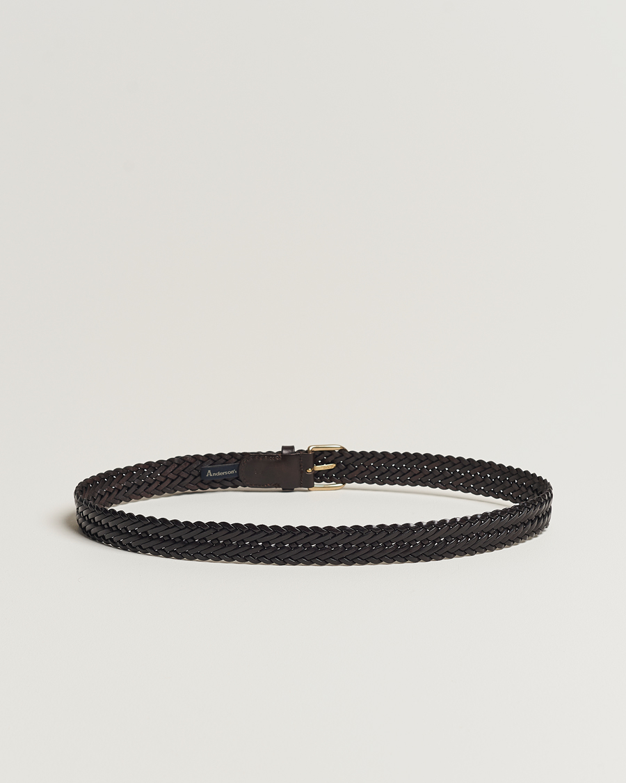 Heren |  | Anderson's | Woven Leather Belt 3 cm Dark Brown