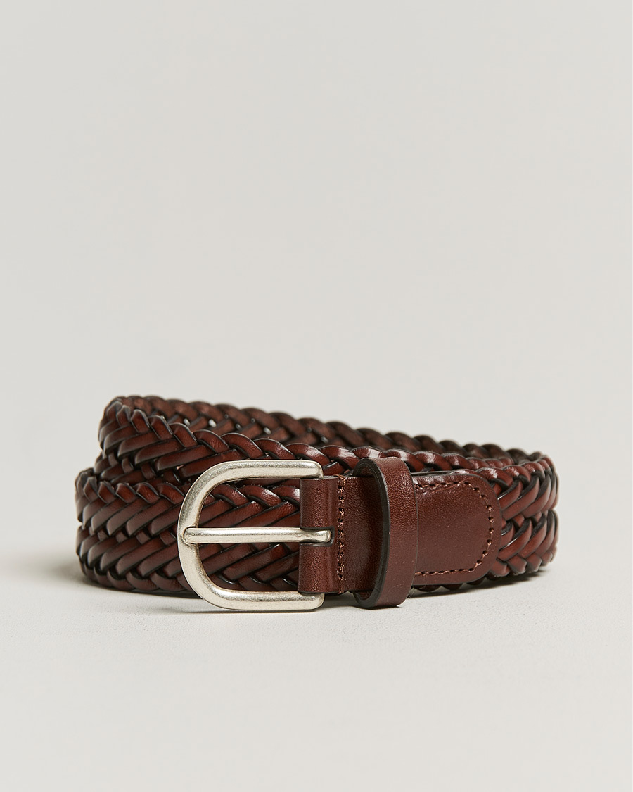 Heren | Riemen | Anderson's | Woven Leather Belt 3 cm Cognac