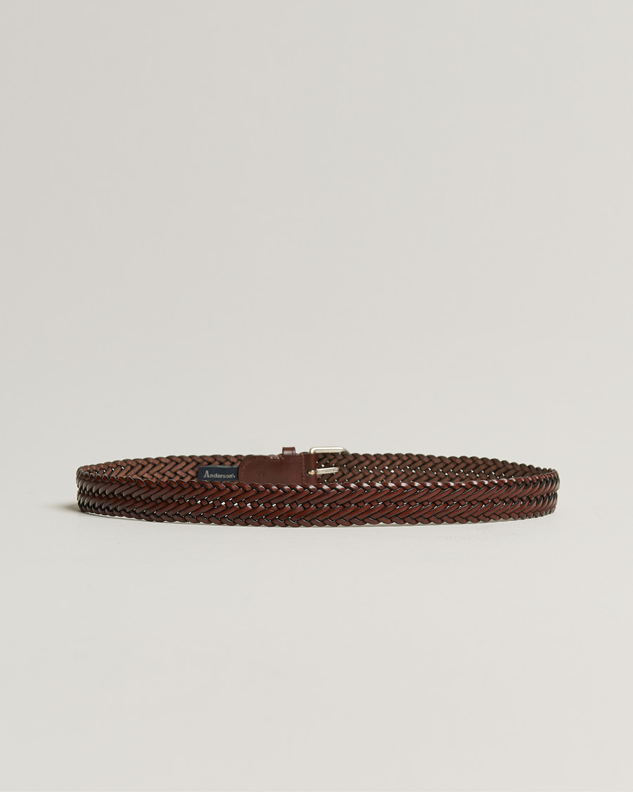 Heren | Gevlochten riemen | Anderson's | Woven Leather Belt 3 cm Cognac