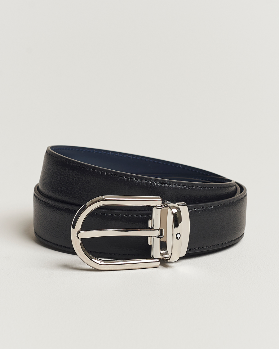 Heren | Riemen | Montblanc | Reversible Horseshoe Leather Belt 30mm Blue/Black Grain