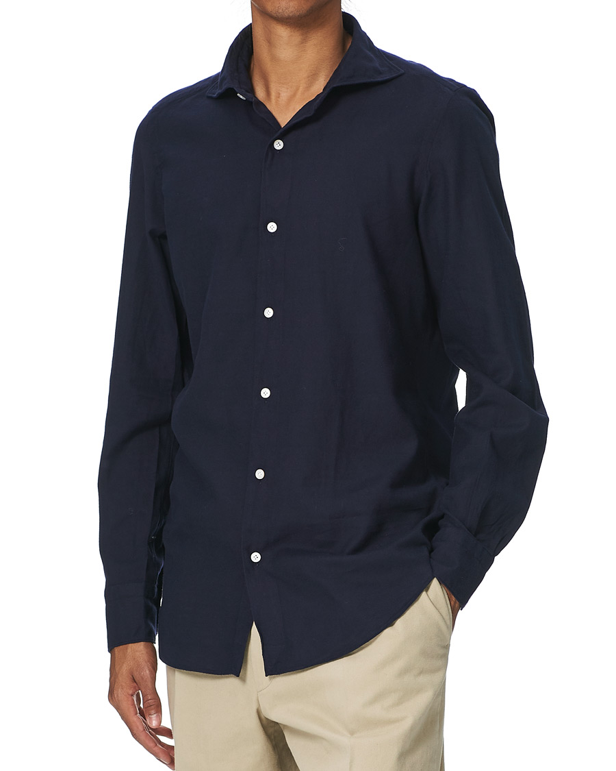 Heren | Overhemden | Finamore Napoli | Tokyo Slim Fit Flannel Shirt Navy
