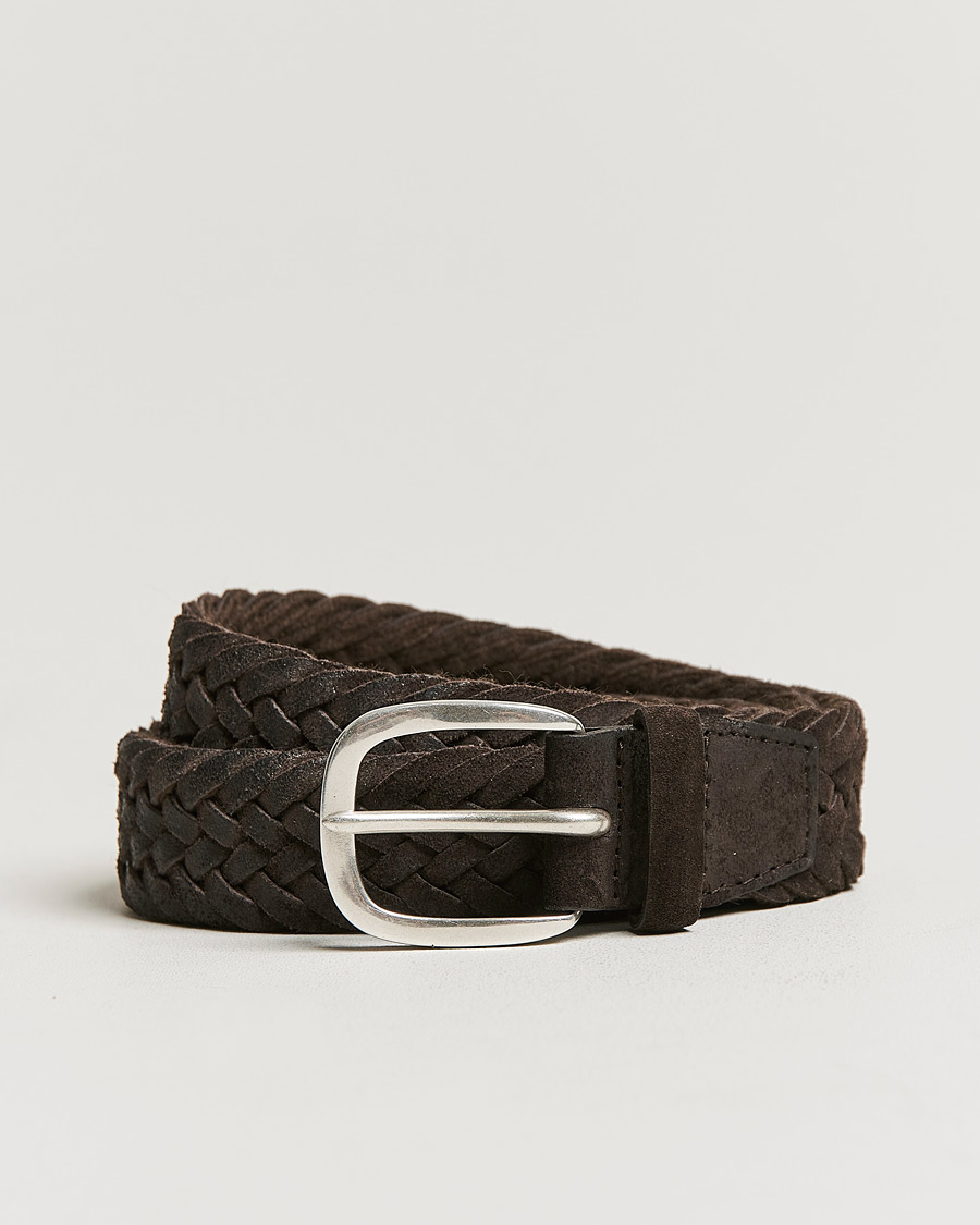 Heren | Orciani Braided Suede Belt 3,5 cm Dark Brown | Orciani | Braided Suede Belt 3,5 cm Dark Brown