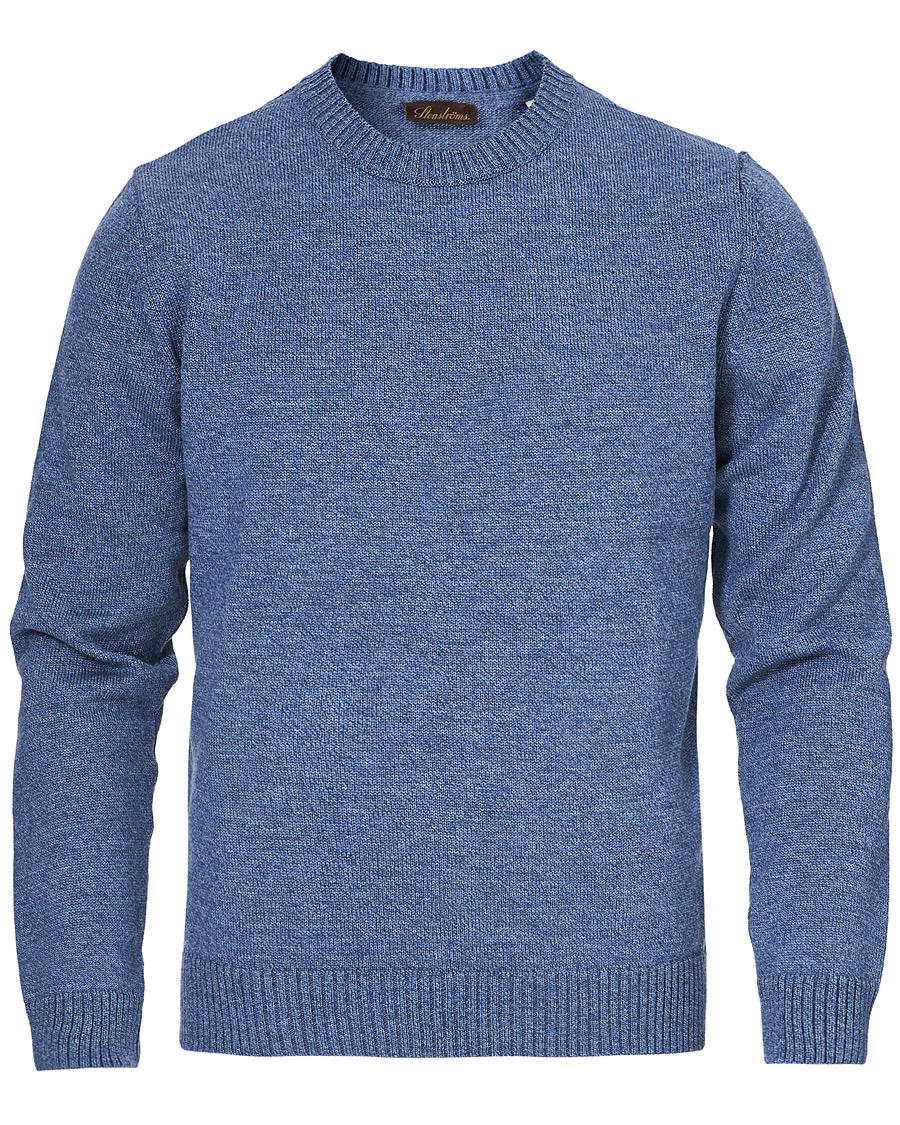 Heren | Truien | Stenströms | Heavy Knitted Merino Crew Neck Blue Mouliné