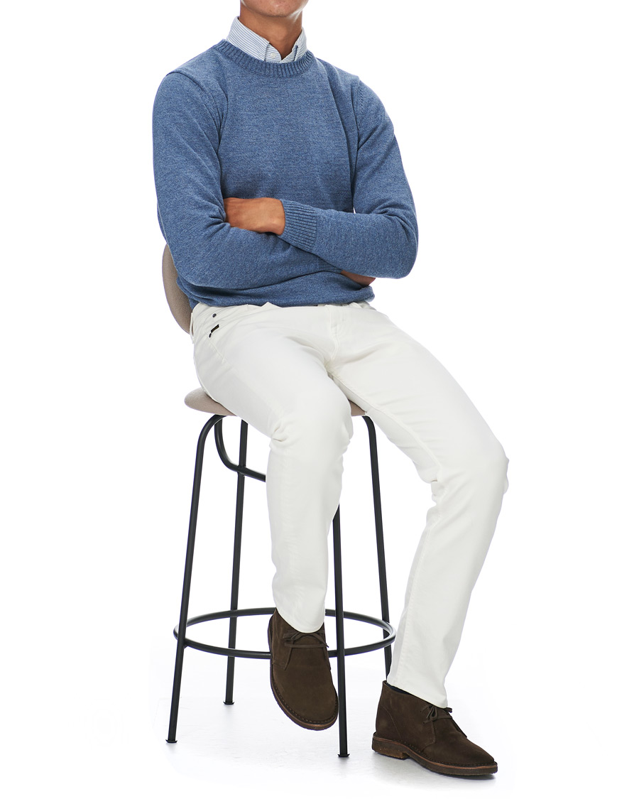 Heren | Truien | Stenströms | Heavy Knitted Merino Crew Neck Blue Mouliné