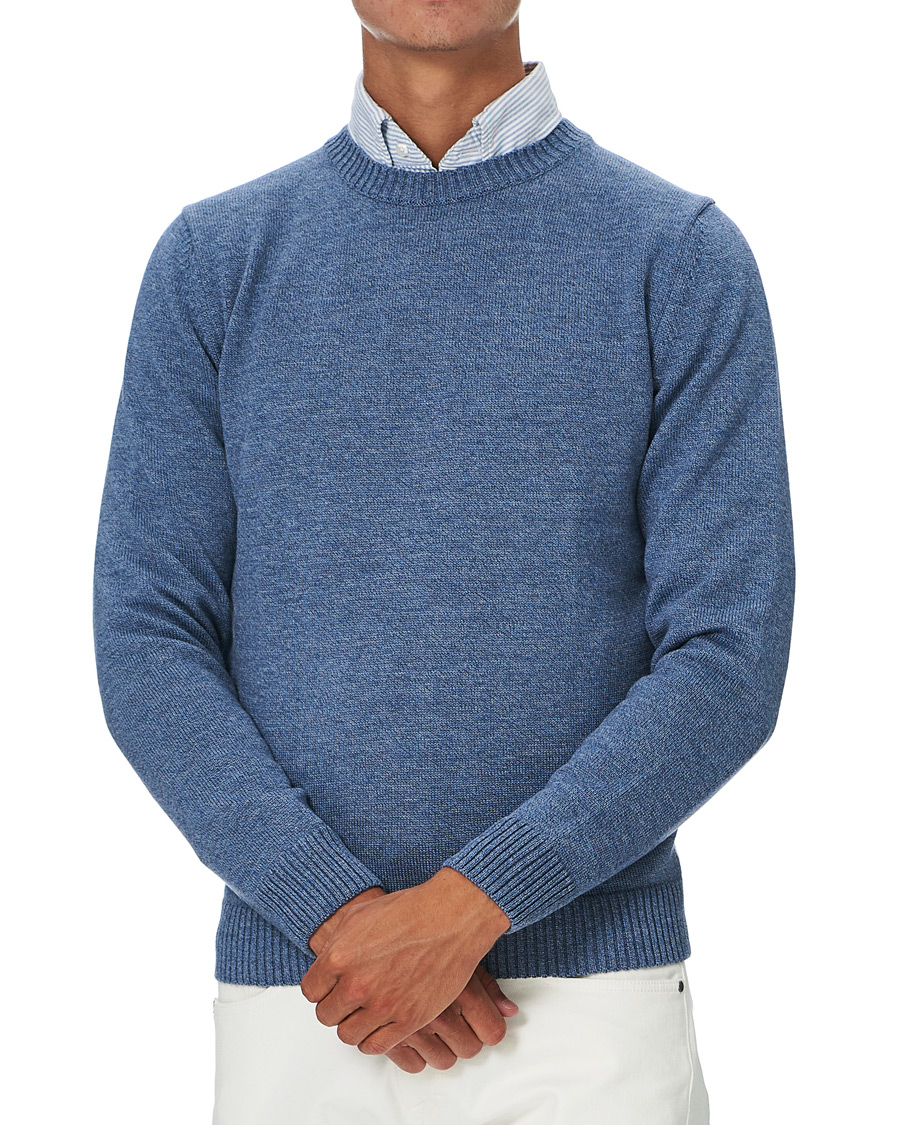 Heren | Truien | Stenströms | Heavy Knitted Merino Crew Neck Blue Mouliné