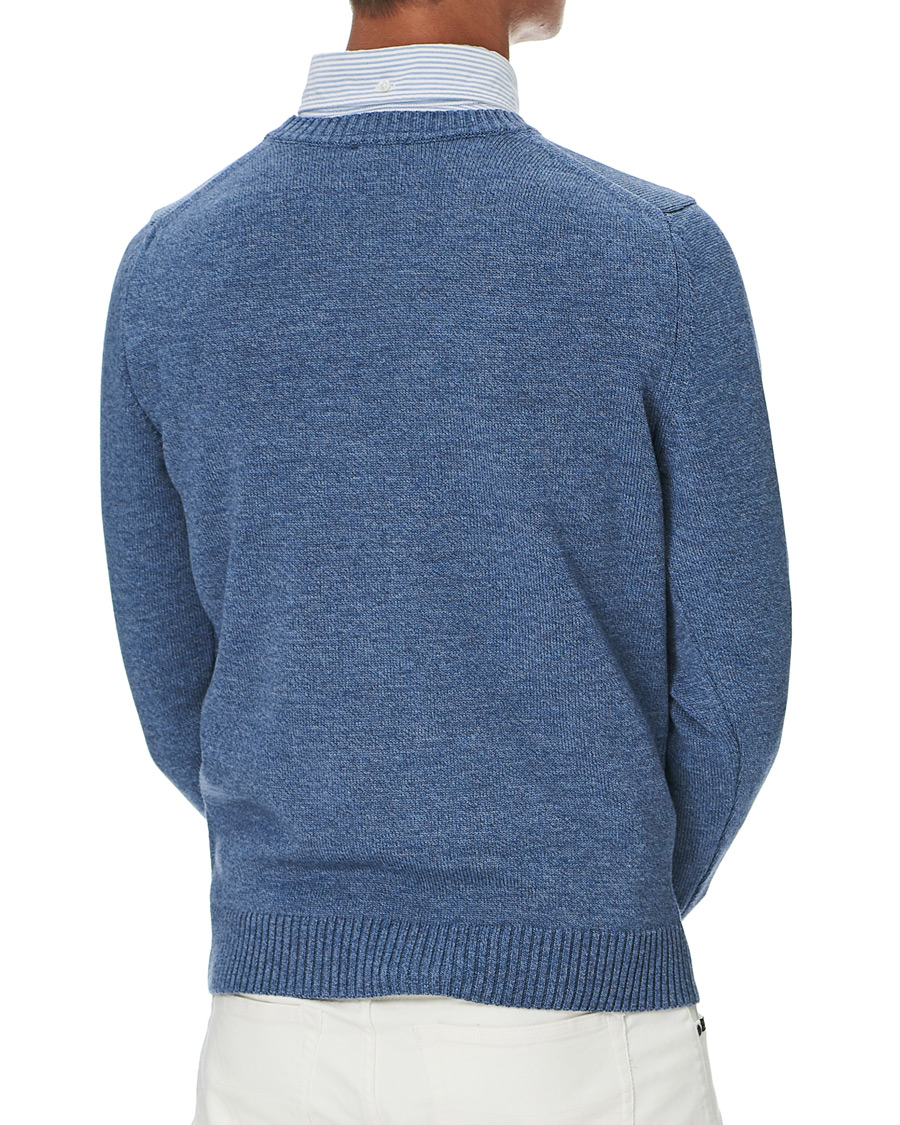 Heren | Truien | Stenströms | Heavy Knitted Merino Crew Neck Blue Mouliné