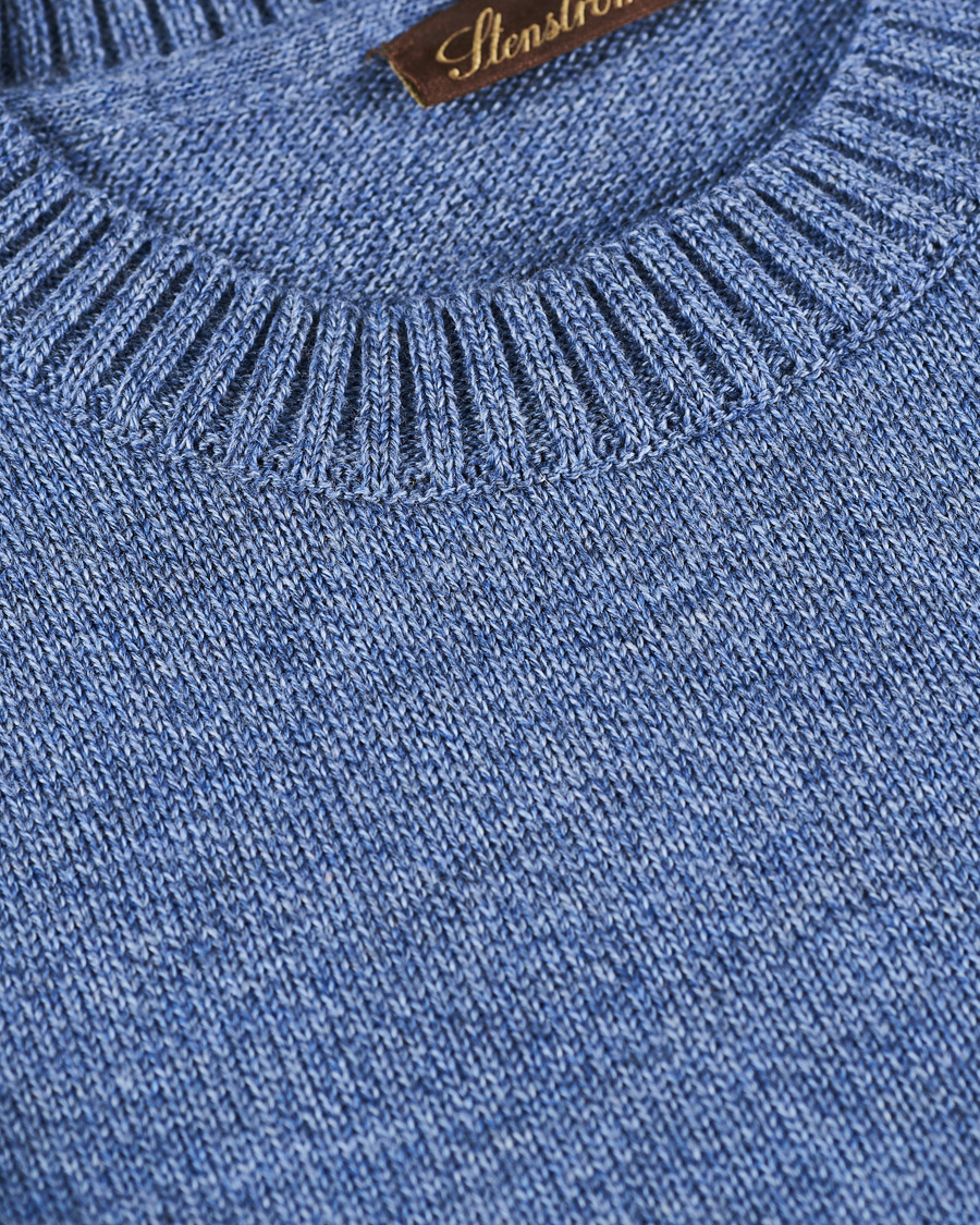 Heren | Truien | Stenströms | Heavy Knitted Merino Crew Neck Blue Mouliné