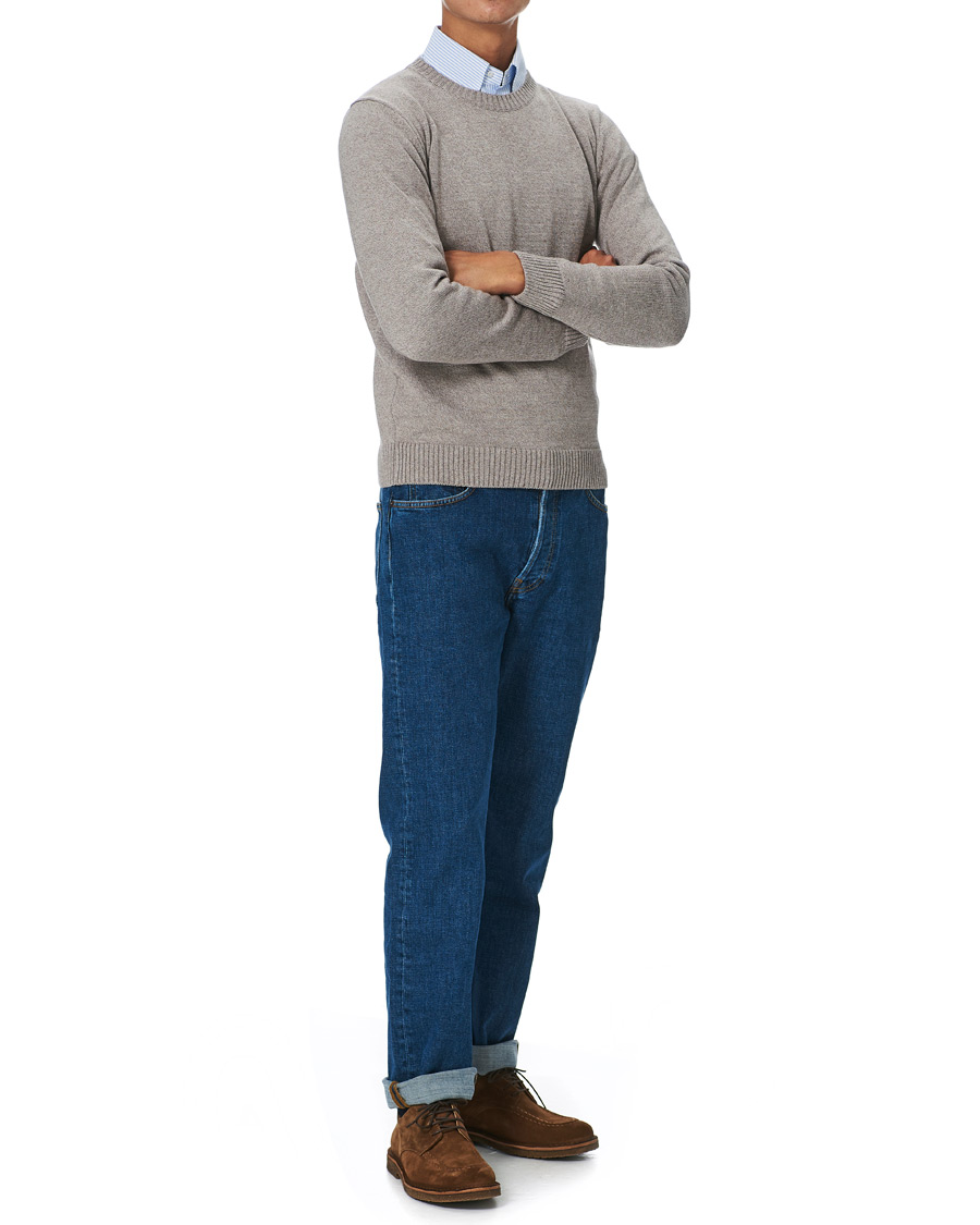 Heren | Truien | Stenströms | Heavy Knitted Merino Crew Neck Beige Mouliné