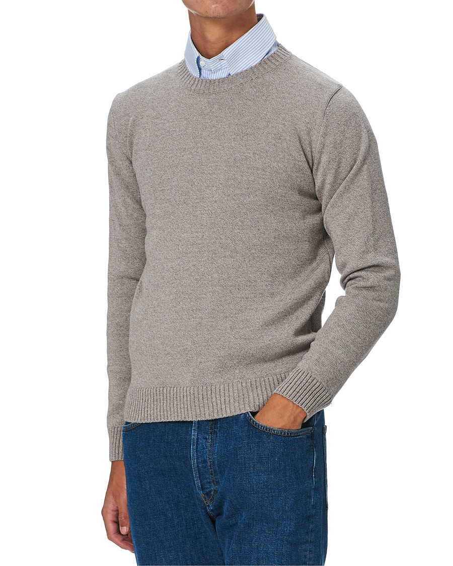 Heren | Truien | Stenströms | Heavy Knitted Merino Crew Neck Beige Mouliné