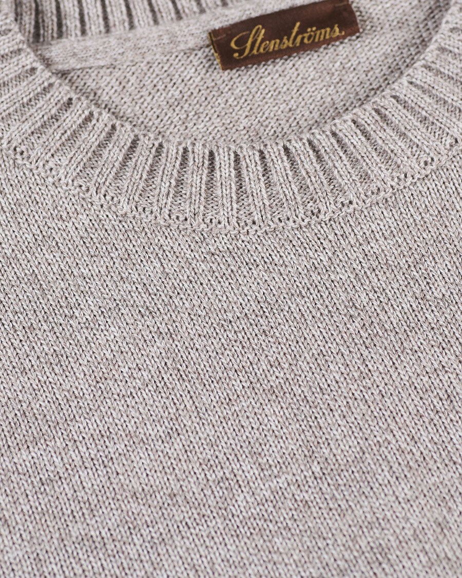 Heren | Truien | Stenströms | Heavy Knitted Merino Crew Neck Beige Mouliné