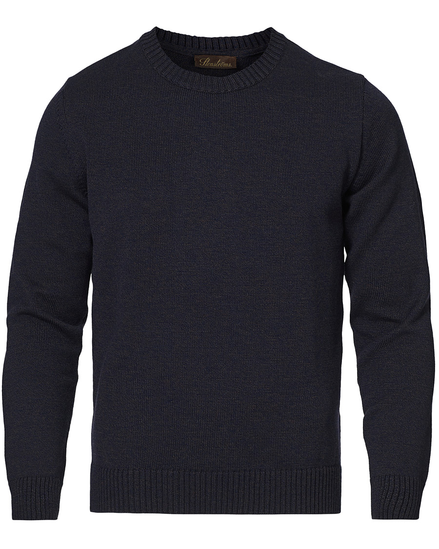 Heren | Truien | Stenströms | Heavy Knitted Merino Crew Neck Brown/Blue Mouliné