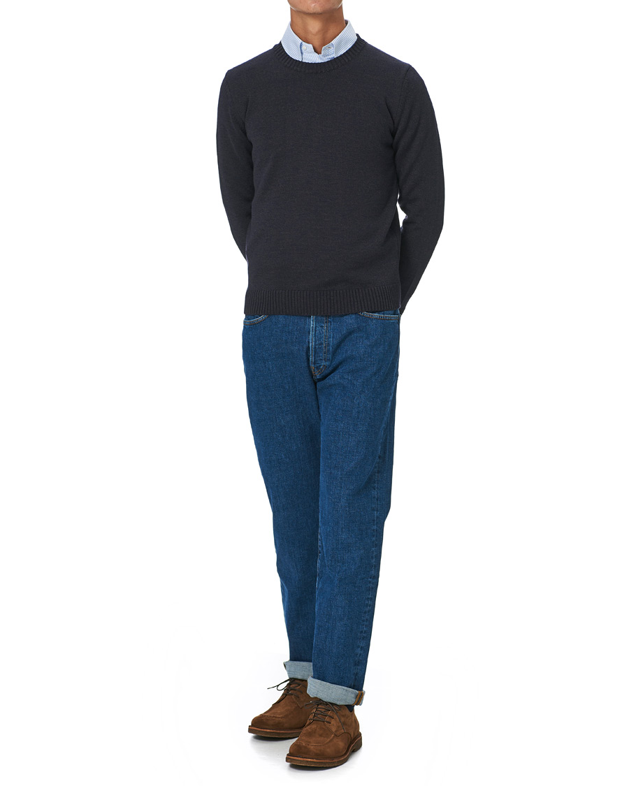 Heren | Truien | Stenströms | Heavy Knitted Merino Crew Neck Brown/Blue Mouliné