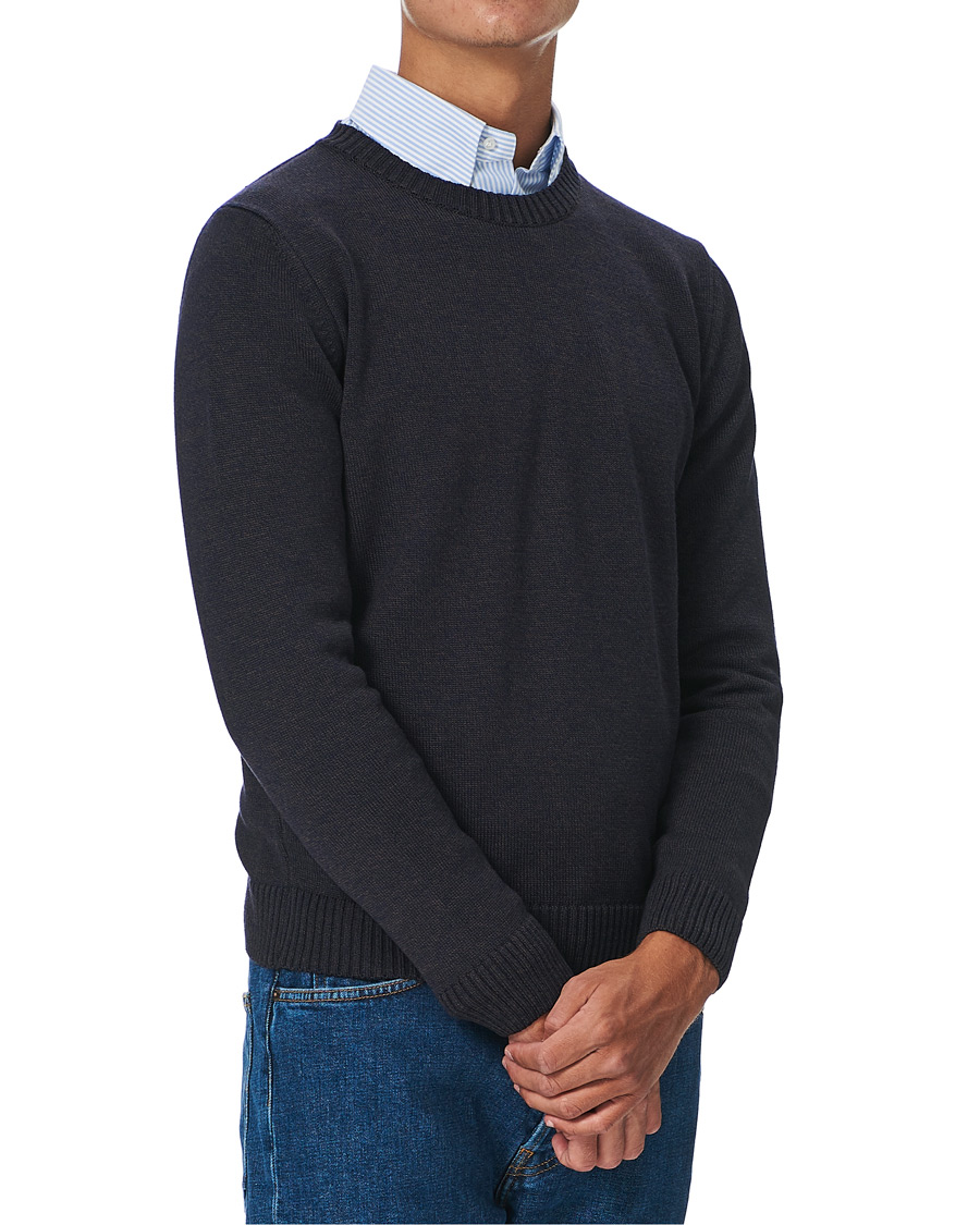 Heren | Truien | Stenströms | Heavy Knitted Merino Crew Neck Brown/Blue Mouliné